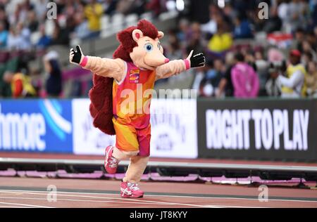 Londra, Regno Unito. 8 Ago, 2017. Hero the Hedgehog mascotte. IAAF mondiale di atletica. London Olympic Stadium. Queen Elizabeth Olympic Park. Stratford. Londra, Regno Unito. 08 Ago, 2017. Credito: Sport In immagini/Alamy Live News Foto Stock