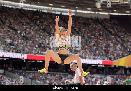 Londra, Grossbritannien. 06 Ago, 2017. Carolin SCHAEFER (Schafer), Deutschland, Aktion, Weitsprung Siebenkampf, am 06.08.2017 Leichtathletik Weltmeisterschaft 2017 a Londra/ Grossbritannien vom 04.08. - 13.08.2017. | Verwendung weltweit Credito: dpa/Alamy Live News Foto Stock