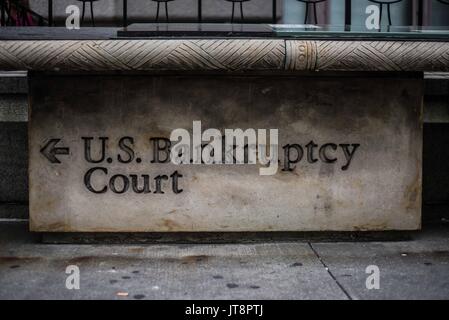 La città di New York, New York, Stati Uniti d'America. 8 Ago, 2017. Stati Uniti tribunale fallimentare sign in Lower Manhattan Credito: Sachelle Babbar/ZUMA filo/Alamy Live News Foto Stock