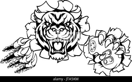 Tiger Esports animale mascotte del giocatore Illustrazione Vettoriale