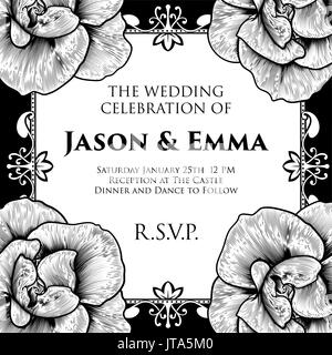 Le rose Wedding invitare modello di invito Illustrazione Vettoriale