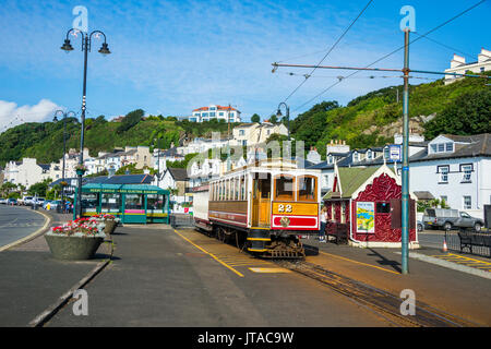 Il vecchio tram in Douglas, Isola di Man, la dipendenza della corona del Regno Unito, Europa Foto Stock