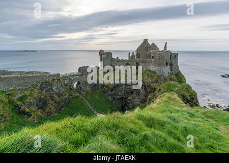 Dunluce Castle rovine, Bushmills, County Antrim, Ulster (Irlanda del Nord, Regno Unito, Europa Foto Stock