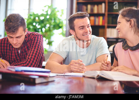 Gli studenti che studiano insieme in biblioteca Foto Stock