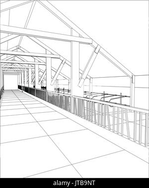 Abstract Construzioni industriale indoor. Illustrazione di tastatura di 3d Illustrazione Vettoriale