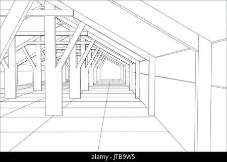Abstract Construzioni industriale indoor. Illustrazione di tastatura di 3d Illustrazione Vettoriale