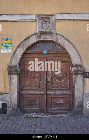Vecchia porta ornamentali Gryfow Slaski Vecchio Mercato Bassa Slesia Polonia Greiffenberg Niederschlesien Foto Stock