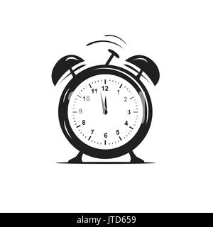Semplice sveglia, icona design, isolati su sfondo bianco. Illustrazione Vettoriale
