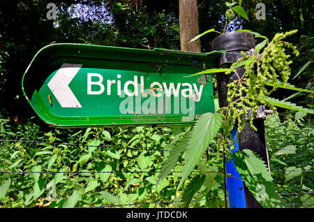 Kent, Inghilterra, Regno Unito. Segno Bridleway (aperto per gli escursionisti, cavallo-piloti e i ciclisti) nella campagna Foto Stock