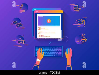 Tutorial video streaming di dati isolati su sfondo rosso Illustrazione Vettoriale