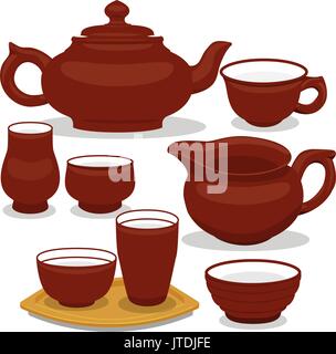 Cinese del tè set di utensili. Illustrazione Vettoriale