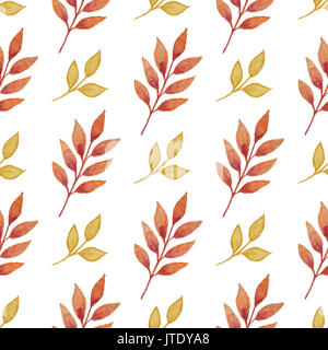 Acquerello floreale seamless pattern con foglie di autunno su sfondo bianco Foto Stock