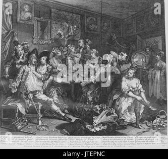 William Hogarth un Rake's Progress, la piastra 3, La Taverna scena Foto Stock