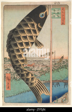 Utagawa Hiroshige Suido Bridge e Surugadai, dalla serie di un centinaio di famose vedute di Edo (Meisho Edo Hyakkei) Foto Stock