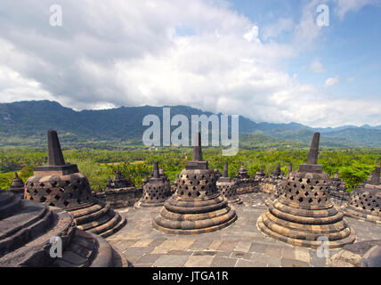 Tempio di Borobudur in Java centrale, Indonesia Foto Stock