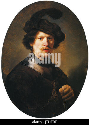 Rembrandt uomo che indossa un berretto piumati e Gorget Foto Stock