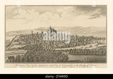 Vista prospettica della cattedrale e la città di Exeter, nella contea del Devon (NYPL ADE 251080 478481) Foto Stock