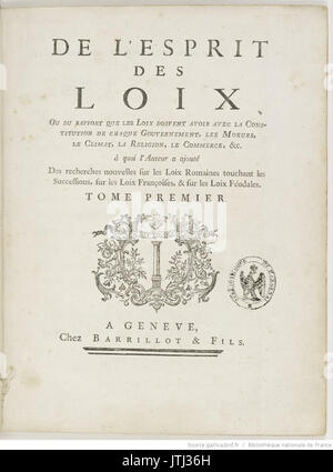 Titolo pagina de l'Esprit des loix ou Montesquieu Charles Louis 1749 Foto Stock