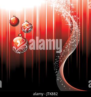 Illustrazione di natale con scintillante Palla di vetro su sfondo rosso. Illustrazione Vettoriale