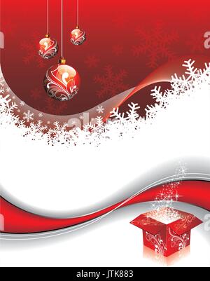 Illustrazione di natale con confezione regalo e lucente sfera di vetro. Illustrazione Vettoriale