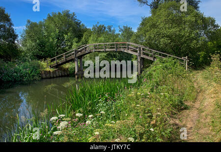 Passerella in legno oltre il Tamigi tra Duxford e camino,Oxfordshire,Inghilterra Foto Stock