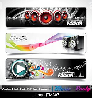Banner vettore impostato su una musica e tema di partito. Illustrazione Vettoriale
