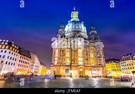 Dresden, Germania. La Frauenkirche, la città di Dresda, centro storico e culturale del Libero Stato di Sassonia in Europa. Foto Stock