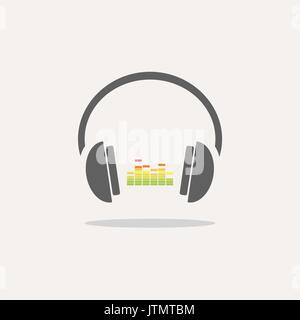 Cuffie a colori con icona Musica su sfondo beige Illustrazione Vettoriale