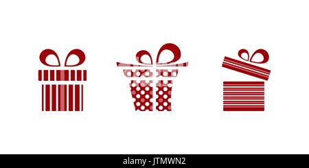 Rosa e Rosso doni icona impostare su sfondo bianco Illustrazione Vettoriale