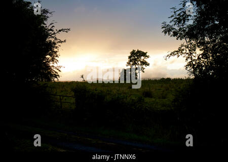 Sun impostazione sulla contea di Mayo campagna Irlanda Foto Stock