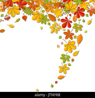 Autunno falling leaf sfondo con posto per testo isolato su bianco. Illustrazione Vettoriale