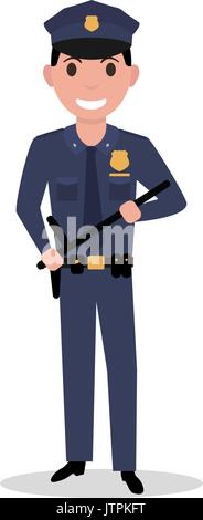 Vector cartoon poliziotto in uniforme polizia baton Illustrazione Vettoriale