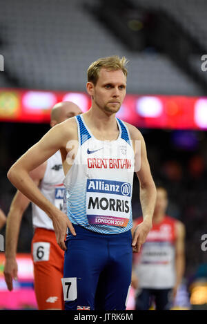 Steve Morris gareggia nella finale T20 800m ai Campionati mondiali di atletica leggera Para allo Stadio di Londra. 2017 Foto Stock