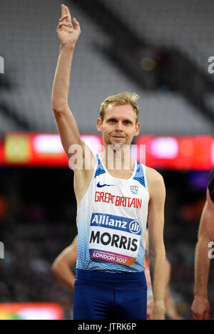 Steve Morris gareggia nella finale T20 800m ai Campionati mondiali di atletica leggera Para allo Stadio di Londra. 2017 Foto Stock