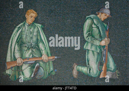 In lutto per i militari italiani. Mosaico dopo la progettazione dell'artista italiano Pietro Dodero nella Prima Guerra Mondiale Memorial al Staglieno Cimitero Monumentale (Cimitero monumentale di Staglieno) in Genova, liguria, Italy. Il memoriale progettato dall architetto italiano Michele Fenati fu costruito nel 1935-1936. Foto Stock