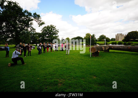 Stamford, Regno Unito. 10 Agosto, 2017. Il 10 agosto 2017. Il capitano Mark Phillips affronta la pressa al 2017 Burghley Horse Trials Media Day, Stamford, Regno Unito. Jonathan Clarke/Alamy Live News Foto Stock