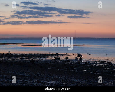 Sheerness, Kent. 10 Ago, 2017. Regno Unito Meteo: uno splendido tramonto dorato e sky ha segnato la fine della giornata. Credito: James Bell/Alamy Live News Foto Stock