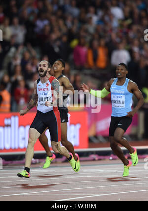 Ramil Guliyev, Turchia, vincendo mens 200 metro finale a Londra presso la IAAF 2017 Campionati del Mondo di atletica leggera. Durante la mens 200 metro finale a Londra presso la IAAF 2017 Campionati del Mondo di atletica leggera. Credito: Ulrik Pedersen/Alamy Live News Foto Stock