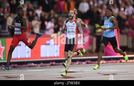 Ramil Guliyev, Turchia, vincendo mens 200 metro finale a Londra presso la IAAF 2017 Campionati del Mondo di atletica leggera. Durante la mens 200 metro finale a Londra presso la IAAF 2017 Campionati del Mondo di atletica leggera. Credito: Ulrik Pedersen/Alamy Live News Foto Stock