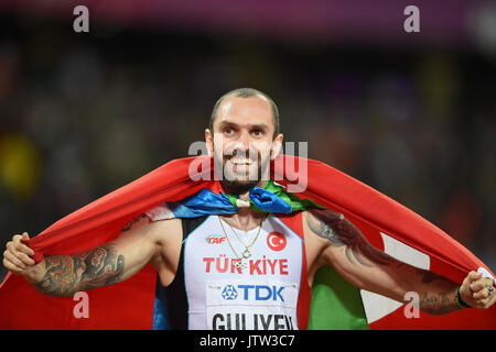 Londra, Regno Unito. 10 Ago, 2017. Ramil Guliyev, Turchia, vincendo mens 200 metro finale a Londra presso la IAAF 2017 Campionati del Mondo di atletica leggera. Credito: Ulrik Pedersen/Alamy Live News Foto Stock