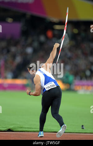 Londra, Regno Unito. 10-Ago-17. Braian TOLEDO (Kenya) concorrenti del giavellotto Qualification Group B al 2017 IAAF Campionati del Mondo, Queen Elizabeth Olympic Park, Stratford, Londra, Regno Unito. Credito: Simon Balson/Alamy Live News Foto Stock