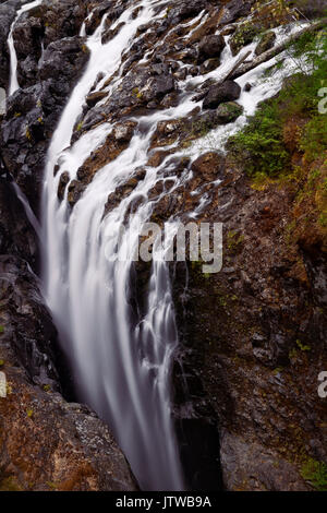 Natura dell'antenna scenario di una cascata in inglese River Falls Parco Provinciale. Errington, Isola di Vancouver, BC, Canada Foto Stock