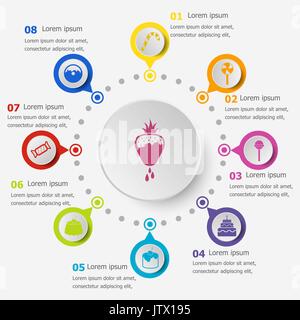 Modello infografico con dessert icone, vettore di stock Illustrazione Vettoriale