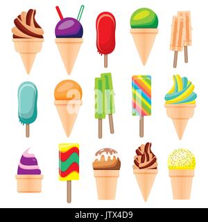 Ice Cream Set isolato su sfondo bianco. Illustrazione Vettoriale. Illustrazione Vettoriale