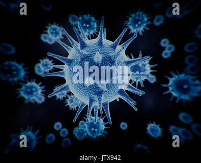 Grande gruppo di blu cellule virus close up vista microscopico Foto Stock