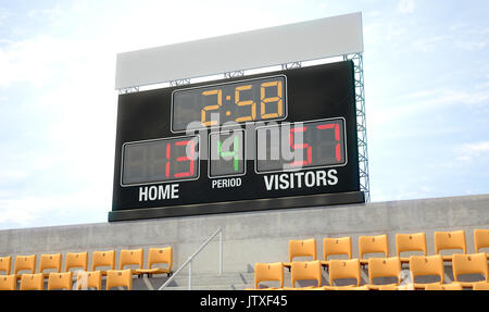 Un stadium scoreboard schermo al di sopra dei cavalletti nella giornata di tempo che mostra il lato domestico di perdere - 3D render Foto Stock