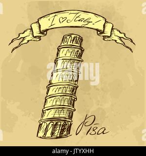 Torre di Pisa del disegno a mano schizzo, illustrazione vettoriale Illustrazione Vettoriale