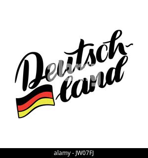 Deutschland disegnati a mano lettering con bandiera. Vettore illustrazione lettering isolato su bianco. Per il modello tedesco tradizionale Oktoberfest bier festival Illustrazione Vettoriale