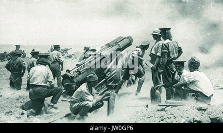 Batteria britannico sparando a Gallipoli, WW1 Foto Stock