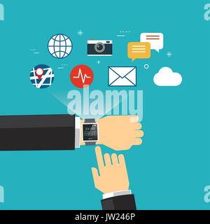 Smart watch concept design piatto Illustrazione Vettoriale